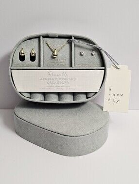 A New Day Womens Jewelry Box Gift Set Necklace Earrings Studs Gold Plated CZ NEW